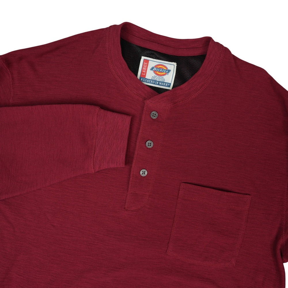 Dickies Long Sleeve Thermal Henley Mens Large Burgundy WL416GI Relaxed Fit New